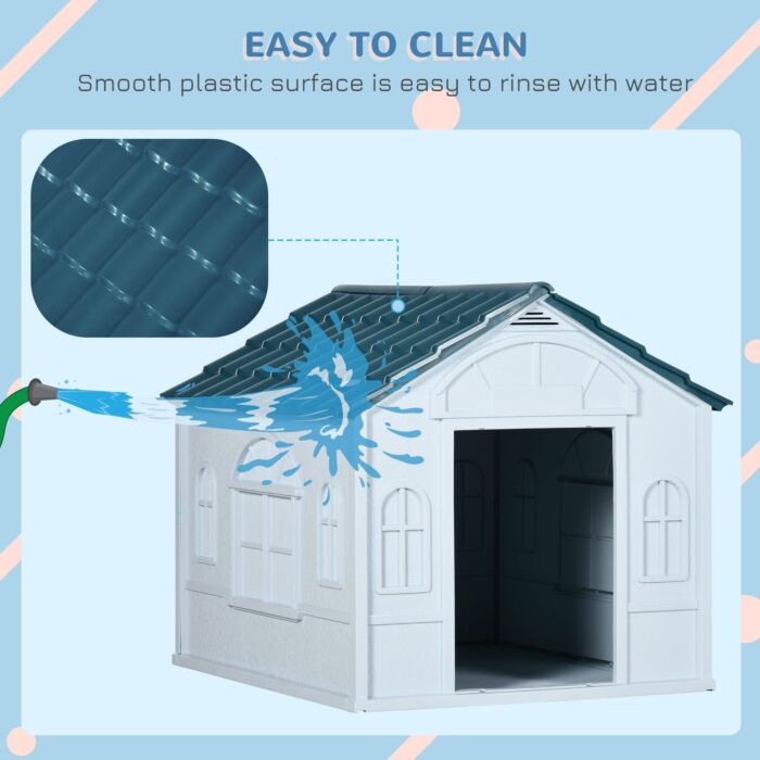Pawhut Plastic Weatherproof Dog House, Blue