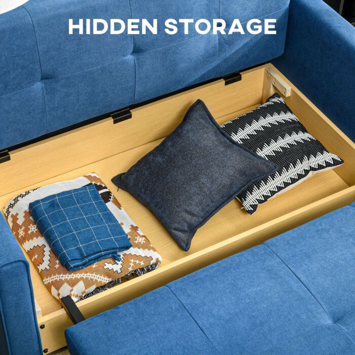 Homcom 2 Seater Sofa Bed, Convertible Bed Settee, Modern Fabric Loveseat Sofa Couch W/ Cushions, Hidden Storage For Guest Room, Dark Blue