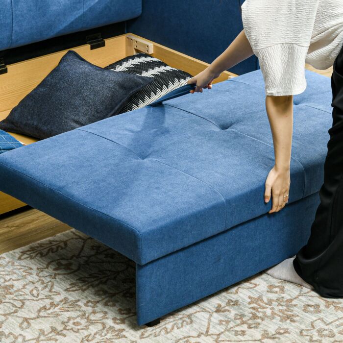 Homcom 2 Seater Sofa Bed, Convertible Bed Settee, Modern Fabric Loveseat Sofa Couch W/ Cushions, Hidden Storage For Guest Room, Dark Blue