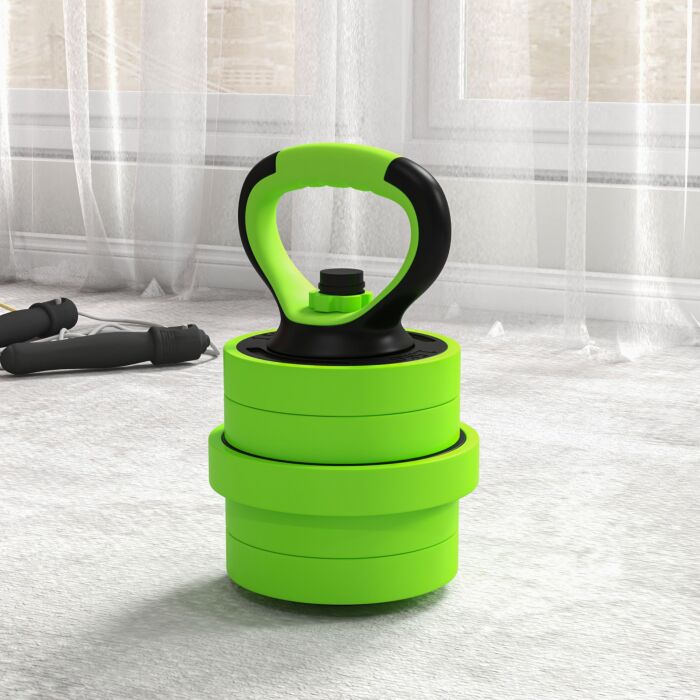 Sportnow 30kg Four-in-one Adjustable Weight Dumbbells Set, Barbell, Kettlebell, Push Up Stand - Green