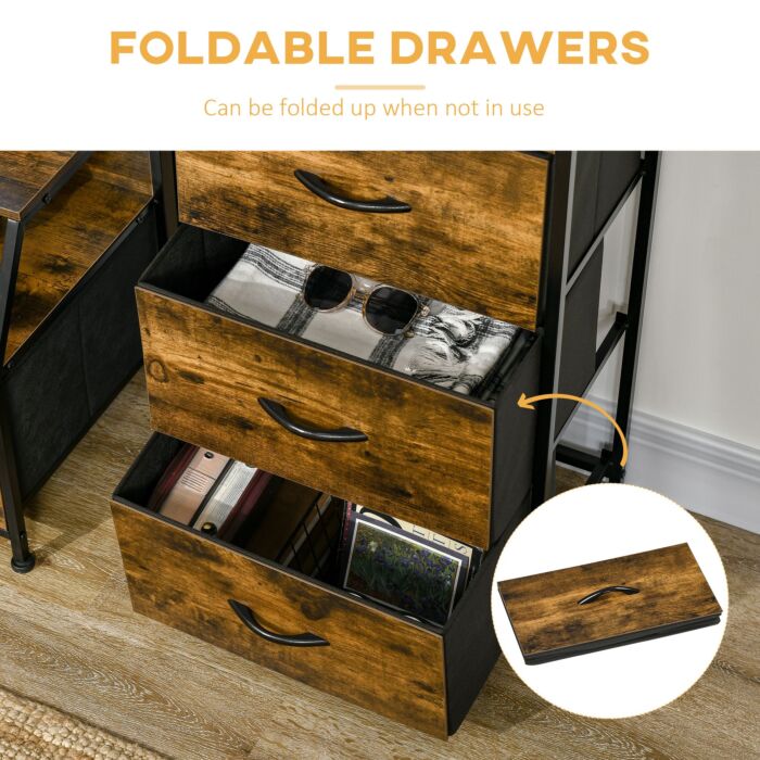 Homcom Industrial Storage Cabinet, Fabric Chest Of Drawers With Display Shelves, 3 Drawers Storage Unit, Rustic Brown
