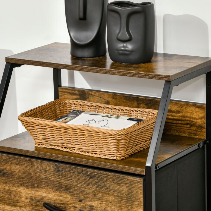 Homcom Industrial Storage Cabinet, Fabric Chest Of Drawers With Display Shelves, 3 Drawers Storage Unit, Rustic Brown