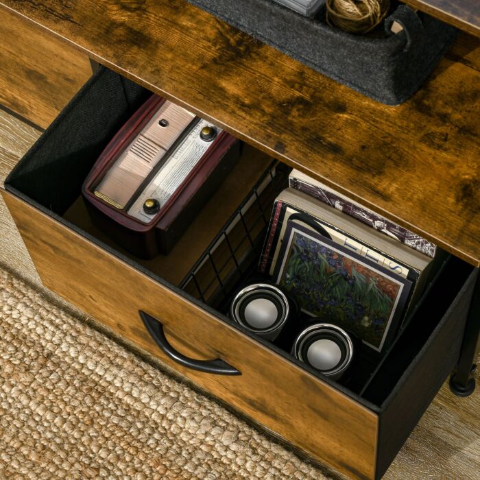 Homcom Industrial Storage Cabinet, Fabric Chest Of Drawers With Display Shelves, 3 Drawers Storage Unit, Rustic Brown