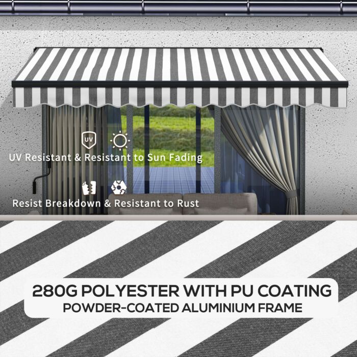 Outsunny 3.5 X 2.5m Aluminium Frame Electric Awning, Retractable Awning Sun Canopies For Patio Door Window, Grey And White