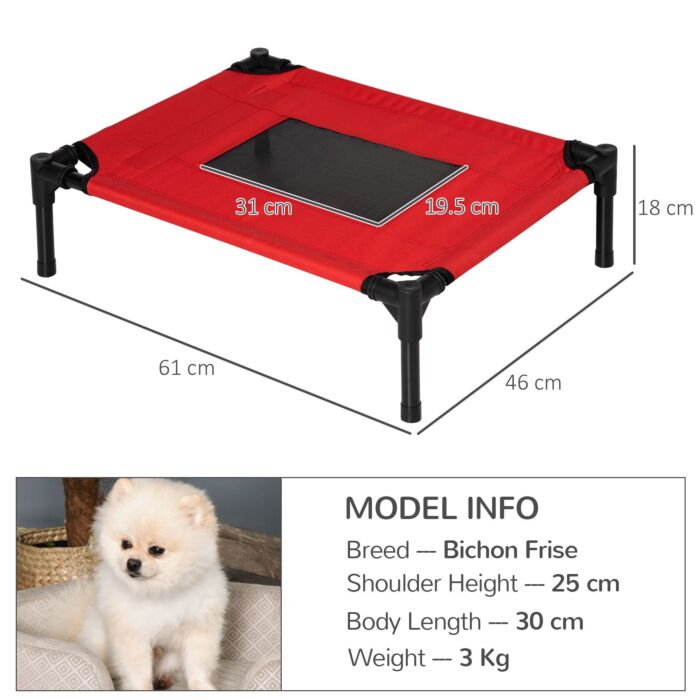 Pawhut Elevated Pet Bed Portable Camping Raised Dog Bed W/ Metal Frame Black And Red (small)