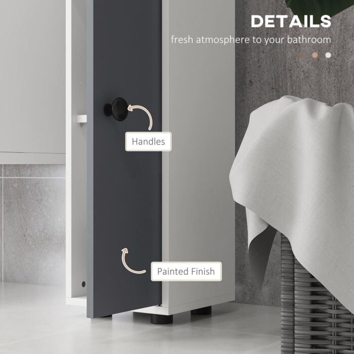 Kleankin 180cm Tall Slim Bathroom Cabinet, Narrow Toilet Roll Storage With Open Shelves, 2 Door Cabinets, Adjustable Shelves, For Kitchen, Grey