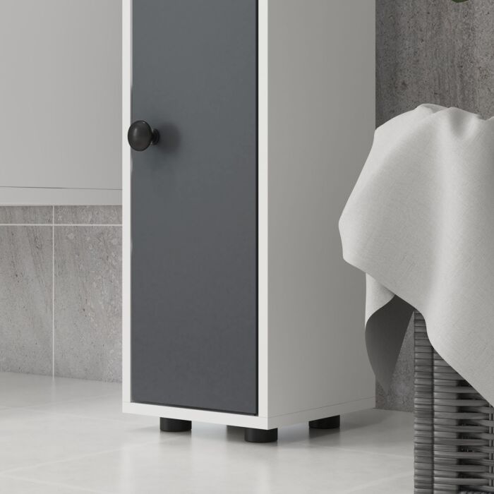 Kleankin 180cm Tall Slim Bathroom Cabinet, Narrow Toilet Roll Storage With Open Shelves, 2 Door Cabinets, Adjustable Shelves, For Kitchen, Grey