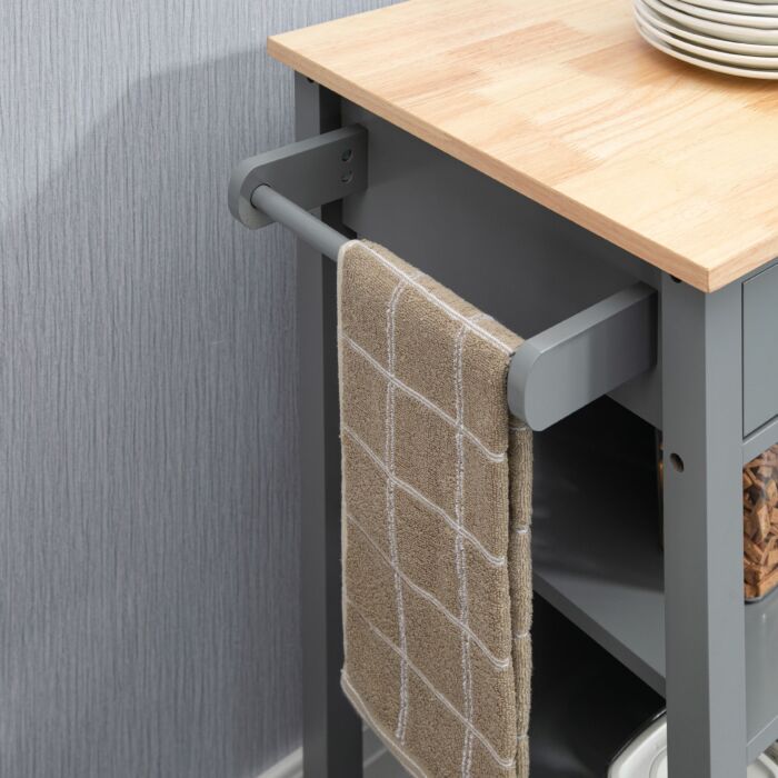 Homcom Compact Kitchen Trolley Utility Cart On Wheels With Open Shelf & Storage Drawer, Grey