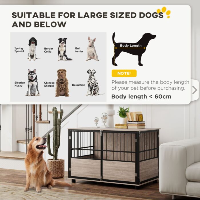 Pawhut 100cm Furniture Style Dog Crate Dog Cage End Table Indoor With 3 Doors Soft Washable Cushion, For Large Sized Dogs