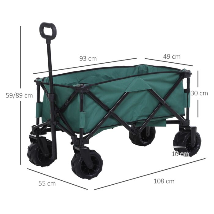 Outsunny Outdoor Pull Along Cart Folding Cargo Wagon Trailer Trolley For Beach Garden Use With Telescopic Handle, Anti-slip Wheel - Green