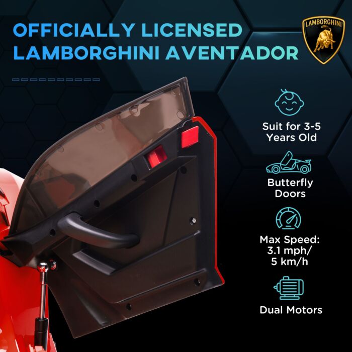 Homcom Lamborghini Licensed 12v Kids Electric Car W/ Butterfly Doors, Easy Transport Remote, Music, Horn, Suspension - Red