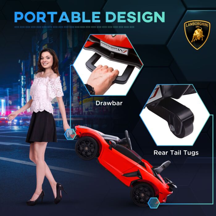 Homcom Lamborghini Licensed 12v Kids Electric Car W/ Butterfly Doors, Easy Transport Remote, Music, Horn, Suspension - Red