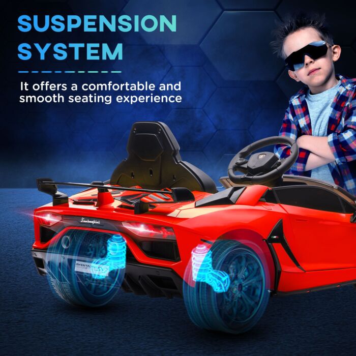 Homcom Lamborghini Licensed 12v Kids Electric Car W/ Butterfly Doors, Easy Transport Remote, Music, Horn, Suspension - Red