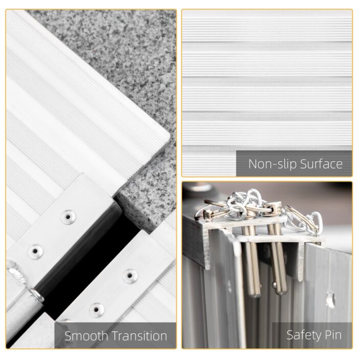 Homcom Textured Aluminum Folding Wheelchair Ramp, 183 X 72 Cm Portable Threshold Ramp, For Scooter Steps Home Stairs