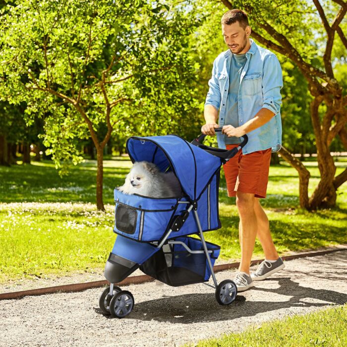 Pawhut Dog Pram Pet Travel Stroller Dog Pushchair W/three Wheels-blue