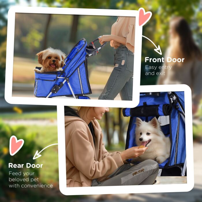 Pawhut Dog Pram Pet Travel Stroller Dog Pushchair W/three Wheels-blue