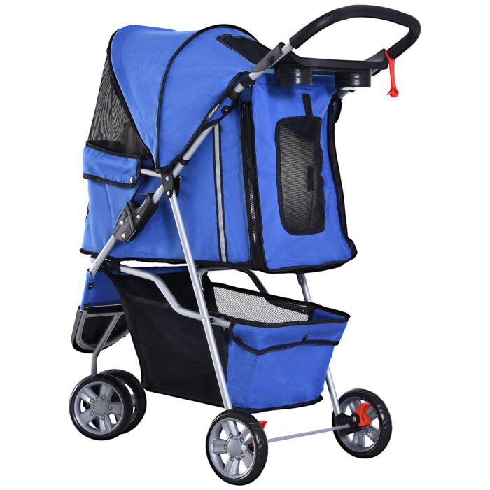 Pawhut Dog Pram Pet Travel Stroller Dog Pushchair W/three Wheels-blue