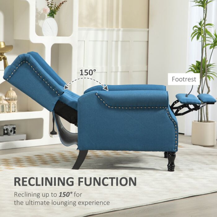 Homcom 150° Reclining Vintage Armchair, With Footrest - Blue