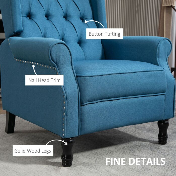 Homcom 150° Reclining Vintage Armchair, With Footrest - Blue