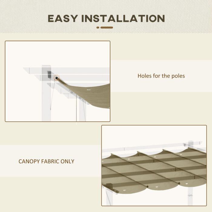 Outsunny Retractable Pergola Shade Cover, Replacement Canopy Fabric For 3 X 3 (m) Pergola, Gazebo Retractable Roof, Tan