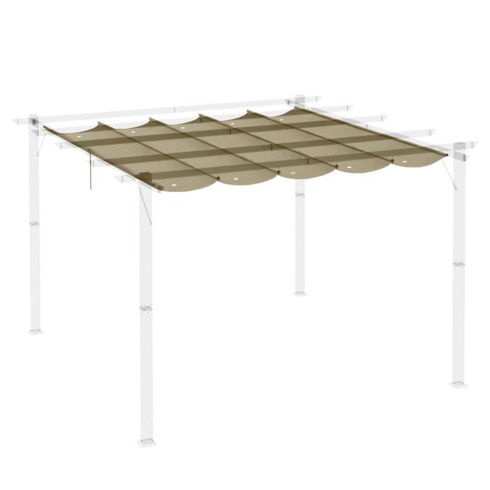 Outsunny Retractable Pergola Shade Cover, Replacement Canopy Fabric For 3 X 3 (m) Pergola, Gazebo Retractable Roof, Tan