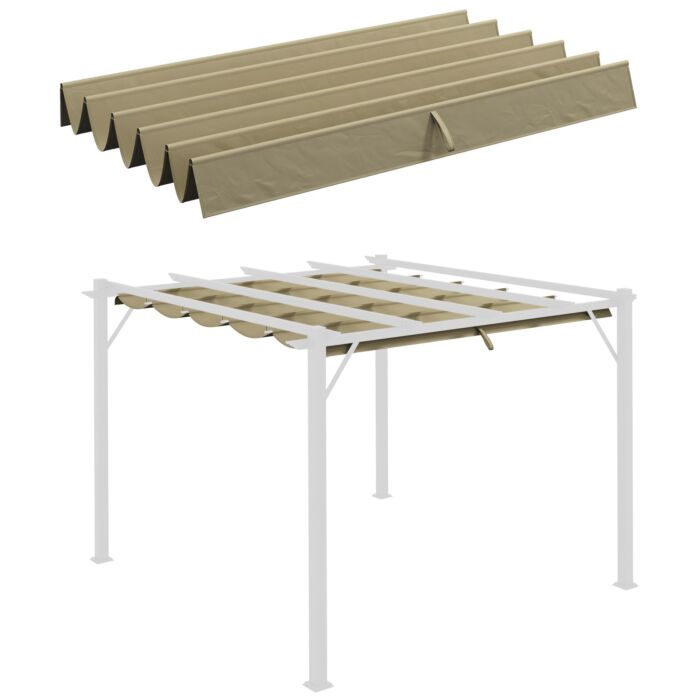 Outsunny Retractable Pergola Shade Cover, Replacement Canopy Fabric For 3 X 3 (m) Pergola, Gazebo Retractable Roof, Tan