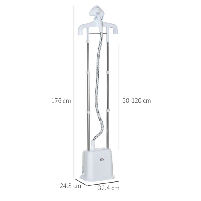 Homcom Upright Garment Clothes Steamer With 6 Steam Setting, 45s Fast Heat-up, 1.7l Water Tank And 45min Steamer, Wrinkle And Odour Remover, White