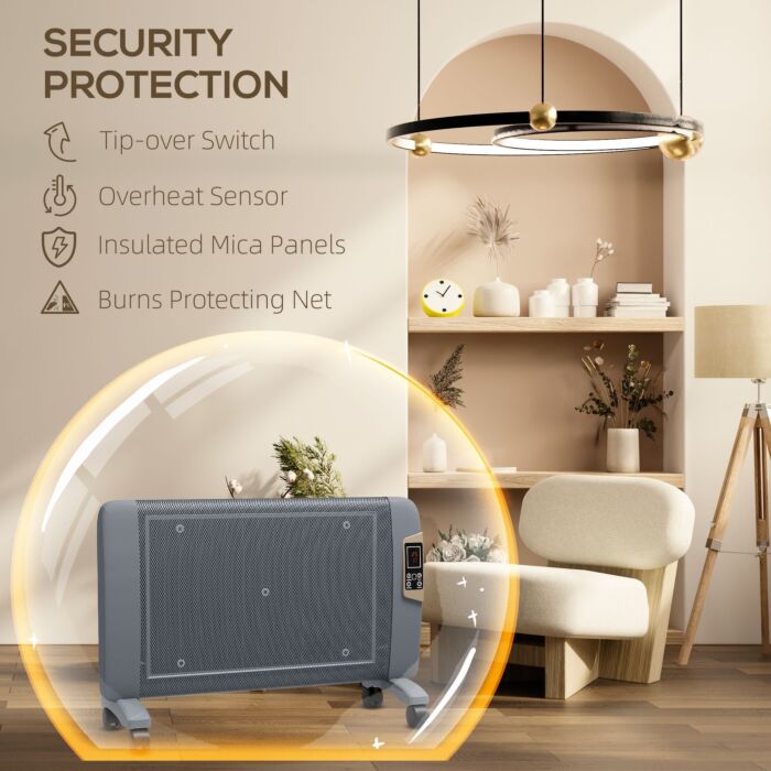 Homcom Mica Electric Space Heater, Portable Heater For Home With 2 Heat Settings, Garage, Adjustable Temperature 15-40°c, 1000w/2000w, Grey
