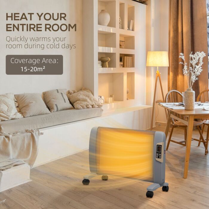 Homcom Mica Electric Space Heater, Portable Heater For Home With 2 Heat Settings, Garage, Adjustable Temperature 15-40°c, 1000w/2000w, Grey