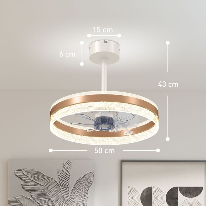 Homcom Ceiling Fan With Led Light And Remote - Gold Tone