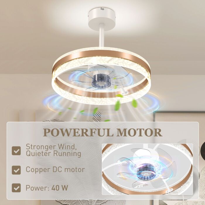 Homcom Ceiling Fan With Led Light And Remote - Gold Tone