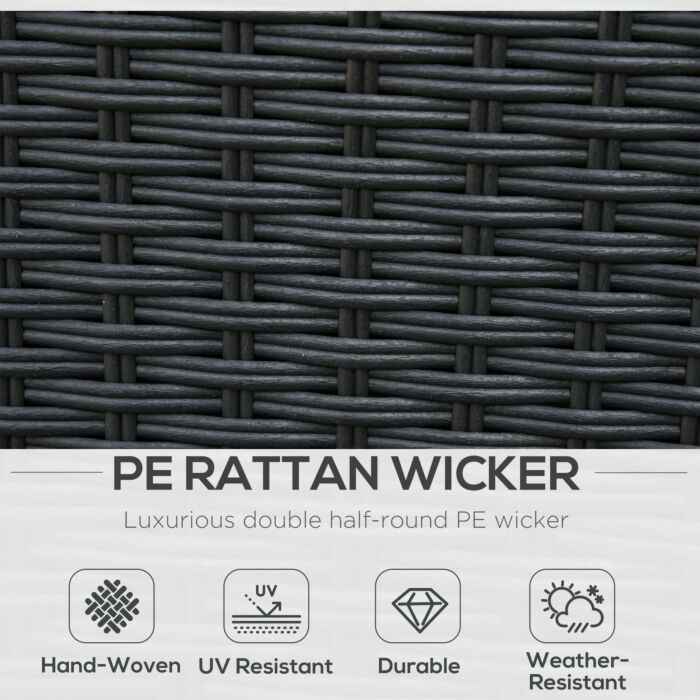 Outsunny 6-seater Garden Rattan Wicker Sofa Set W/ Coffee Table, Wicker Weave Chair, Space-saving Footstool, Padded Cushions, Black