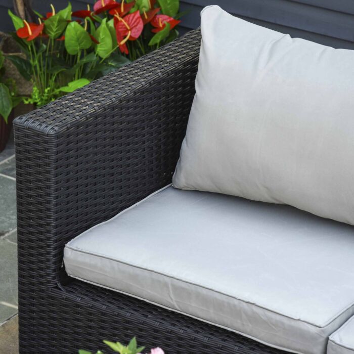 Outsunny 6-seater Garden Rattan Wicker Sofa Set W/ Coffee Table, Wicker Weave Chair, Space-saving Footstool, Padded Cushions, Black