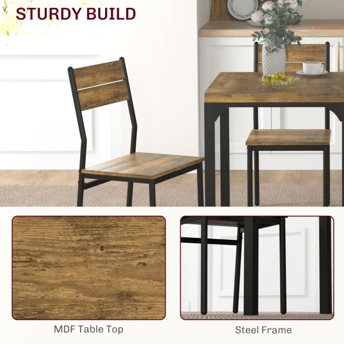 Homcom Three-piece Minimal And Compact Dining Set, Rustic Brown