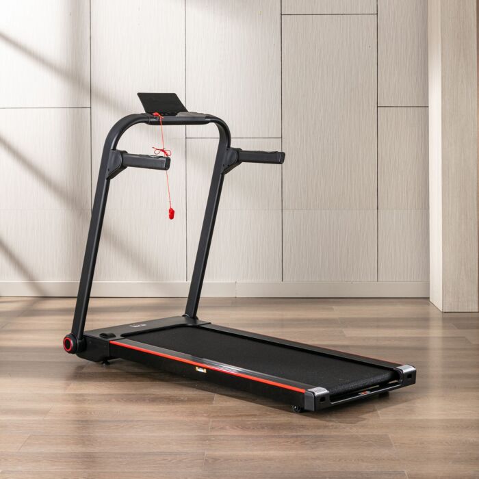 Homcom 750w Folding Treadmill, 1-14km/h Electric Running Machine W/ Wheels, Safety Button, Led Monitor For Jogging Fitness Exercise Workout