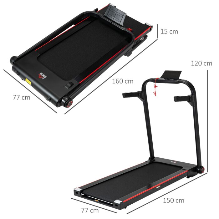Homcom 750w Folding Treadmill, 1-14km/h Electric Running Machine W/ Wheels, Safety Button, Led Monitor For Jogging Fitness Exercise Workout