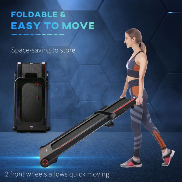 Homcom 750w Folding Treadmill, 1-14km/h Electric Running Machine W/ Wheels, Safety Button, Led Monitor For Jogging Fitness Exercise Workout