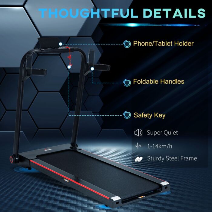 Homcom 750w Folding Treadmill, 1-14km/h Electric Running Machine W/ Wheels, Safety Button, Led Monitor For Jogging Fitness Exercise Workout