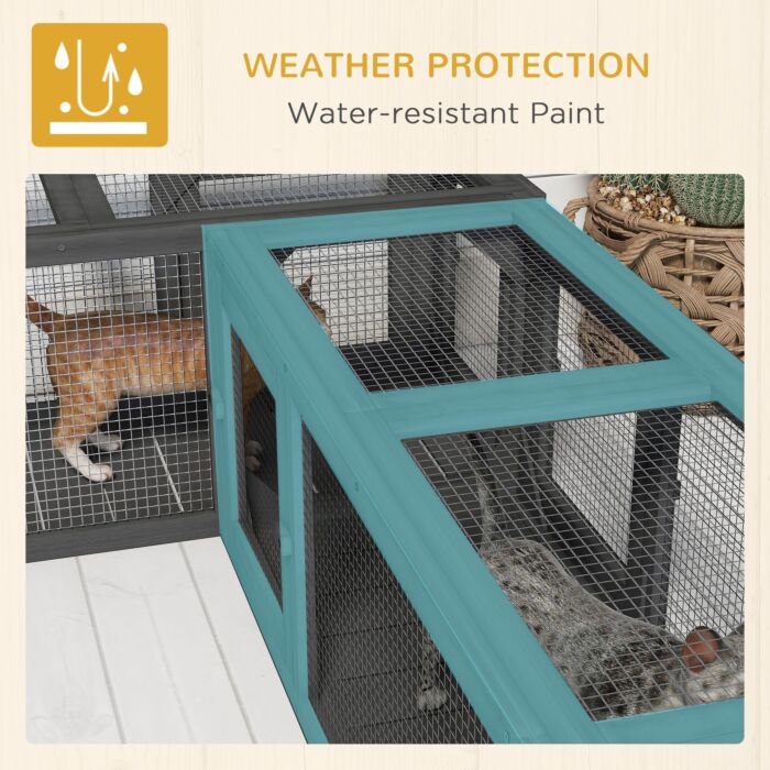 Pawhut Cat Tunnel, 250cm Extra Long Wooden Cat Play Tunnel With 8 Doors, L-shape/rectangle, Outdoor Cat Enclosures, Dark Grey