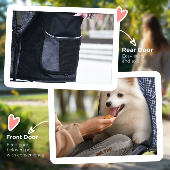 Pawhut Pet Stroller Dog Pushchair Cat Travel Carriage Foldable Carrying Bag W/ Universal Wheels, Brake Canopy For Xs & S Sized Pets, Grey