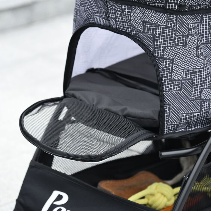 Pawhut Pet Stroller Dog Pushchair Cat Travel Carriage Foldable Carrying Bag W/ Universal Wheels, Brake Canopy For Xs & S Sized Pets, Grey