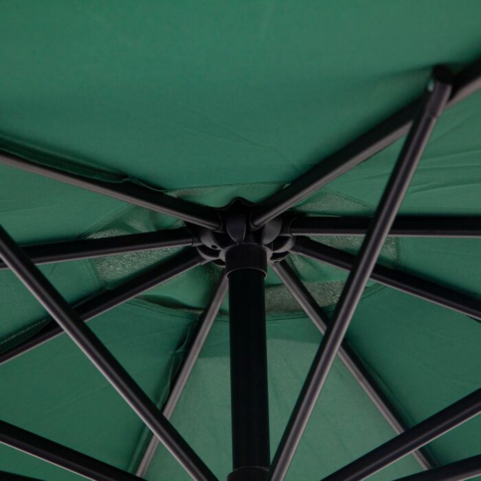 Outsunny 3(m) Banana Parasol Hanging Cantilever Umbrella With Crank Handle, 8 Ribs And Cross Base, Sun Shade, Dark Green