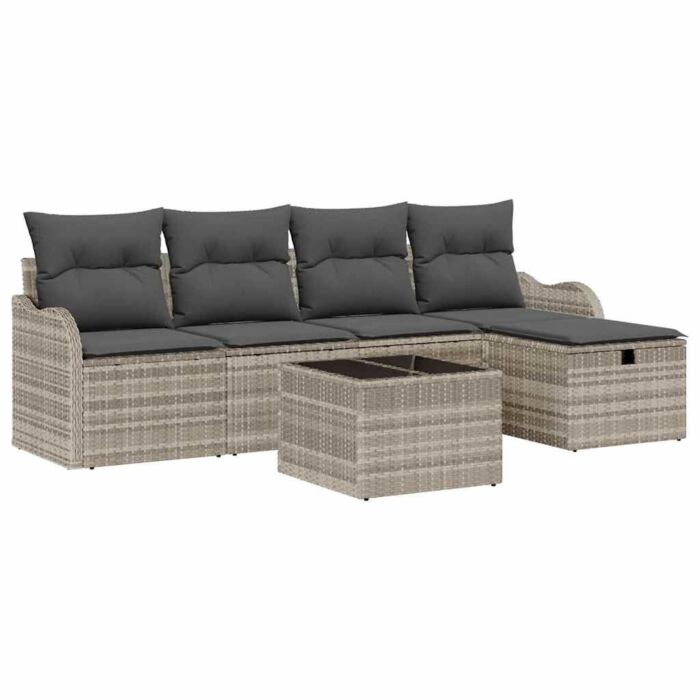Vidaxl 6 Piece Garden Sofa Set With Cushions Light Grey Poly Rattan, Vidaxl 2-seater Garden Sofa With Cushions Light Grey Poly Rattan