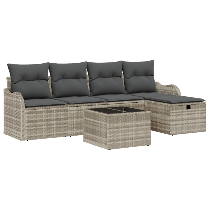 Vidaxl 6 Piece Garden Sofa Set With Cushions Light Grey Poly Rattan, Vidaxl 2-seater Garden Sofa With Cushions Light Grey Poly Rattan