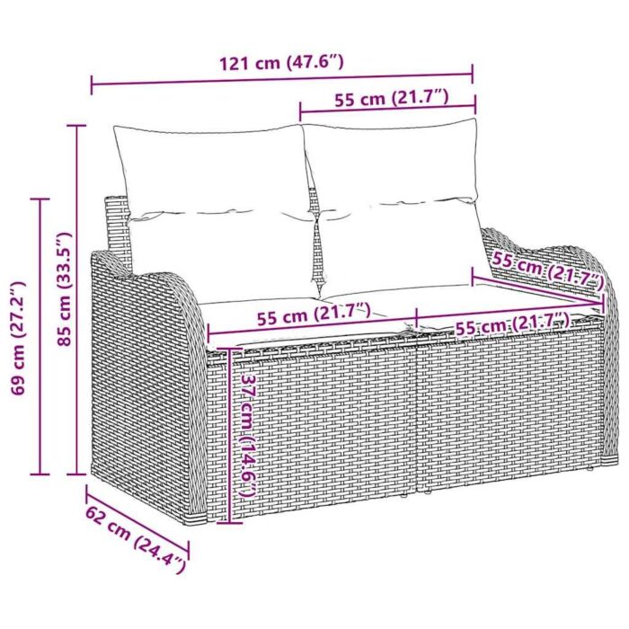 Vidaxl 6 Piece Garden Sofa Set With Cushions Light Grey Poly Rattan, Vidaxl 2-seater Garden Sofa With Cushions Light Grey Poly Rattan