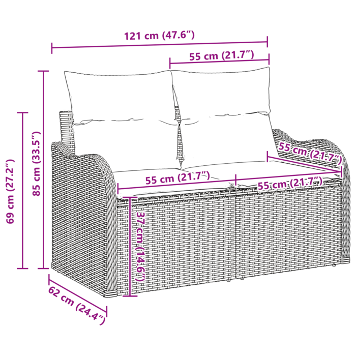 Vidaxl 6 Piece Garden Sofa Set With Cushions Light Grey Poly Rattan, Vidaxl 2-seater Garden Sofa With Cushions Light Grey Poly Rattan