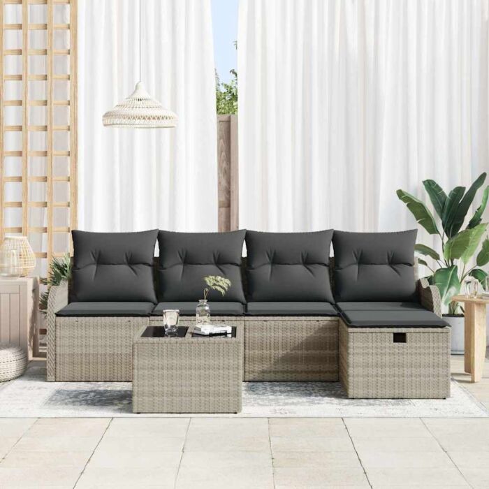 Vidaxl 6 Piece Garden Sofa Set With Cushions Light Grey Poly Rattan, Vidaxl 2-seater Garden Sofa With Cushions Light Grey Poly Rattan