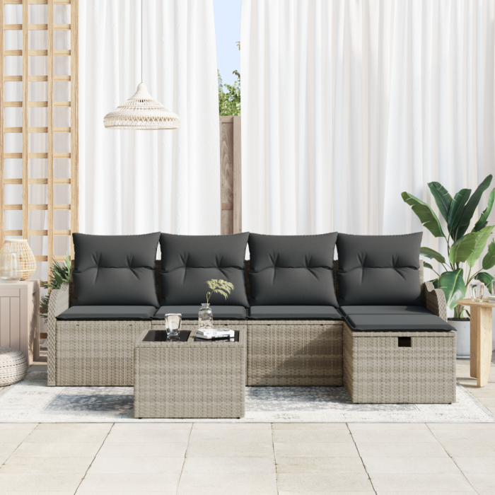 Vidaxl 6 Piece Garden Sofa Set With Cushions Light Grey Poly Rattan, Vidaxl 2-seater Garden Sofa With Cushions Light Grey Poly Rattan