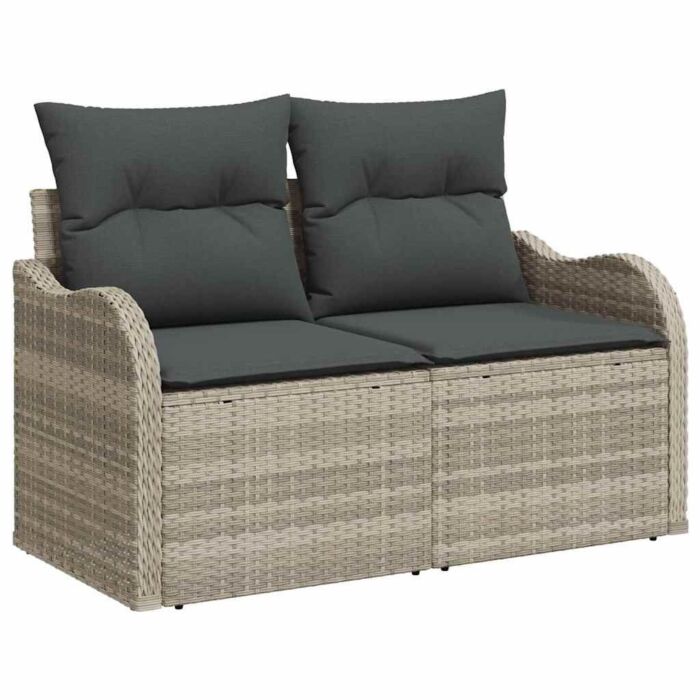 Vidaxl 6 Piece Garden Sofa Set With Cushions Light Grey Poly Rattan, Vidaxl 2-seater Garden Sofa With Cushions Light Grey Poly Rattan