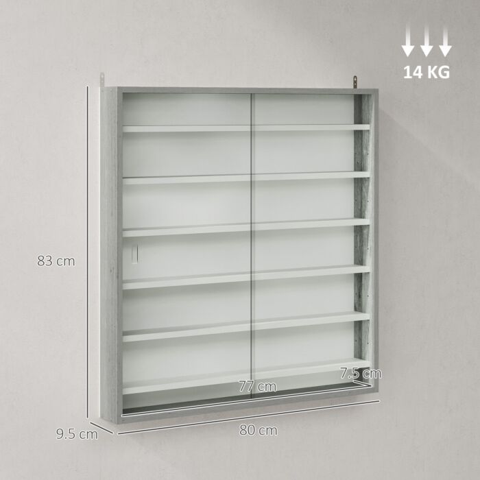Homcom Six Shelf Display Cabinet, With Glass Doors - Graphite Wood Effect